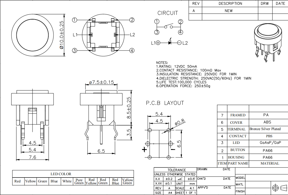 6x6mm LED Illuminated Tactile Push Button Switch with Reue Light, 4-Pin Round Reset Power Button with Icon.png