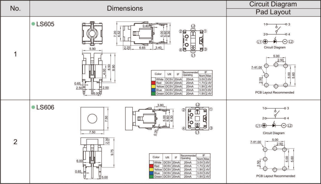 6x6x9mm Tactile Push Button Switch with LED, Vertical Through-Hole Mount, 6-Pin, Square Button, Micro Switch.png