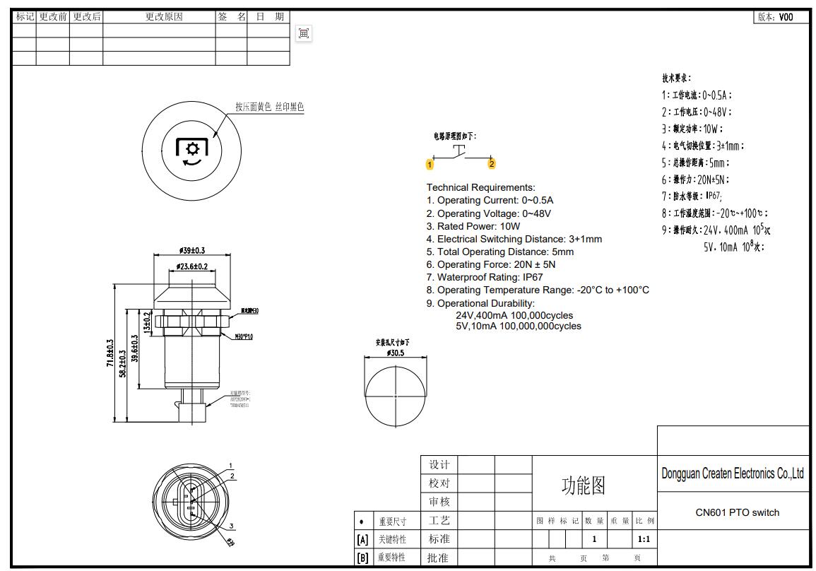 Createn Lift & Lower Push Button Switch IP67 Sealed for Industrial Tractors PTO Control Heavy-Duty