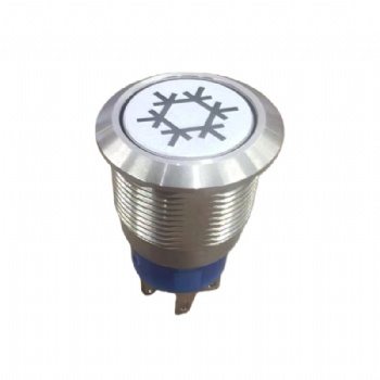 19mm Waterproof Metal Push Button Switch with Snowflake Symbol, Stainless Steel A/C Control Switch